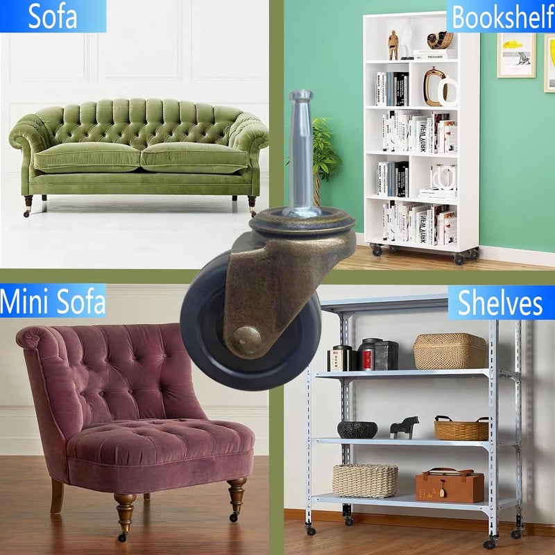 BAISASY 2.0 Inch Antique Caster Wheels, Furniture Wheels 5/16 Inch x 1-1/2 Inch (8 x 38mm) Stem Caster for Furniture Sofa Chair Cabinet Set of 4 - Image 5